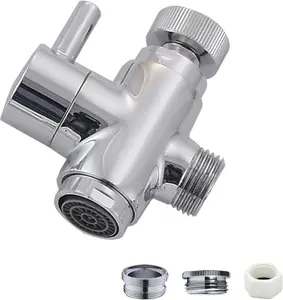 Brass Diverter Valve with Aerator, 3 Way Splitter with Male Thread Adapter, 360 Swivel Faucet Adapter for Sink Hose Attachment, Bathroom/Kitchen Faucet Connector (Chrome) Mingor