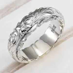 Elegant carved flower pattern women's ring,  wedding bridal ring, classic and timeless jewelry