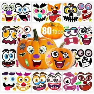 80 Pack Pumpkin Decorating Set - Make 20 designs of pumpkin face stickers, Halloween stickers, perfect for party favors and trick-or-treating supplies