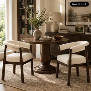 [DealsForYouDays]DAYALANE Boucle Dining Chairs Set of 2, Mid-Century Modern Upholstered Dining Chair with Walnut Wood Frame