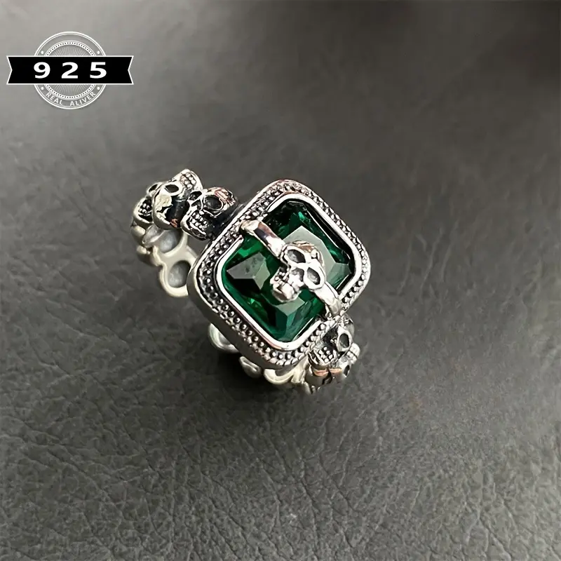 S925 sterling silvery skull inlaid with Synthetic Zirconia open ring trendy light luxury niche cold style ring suitable for gift giving lover Valentine's Day gift promise rings engagementrings wedding ring marquise engagement ring