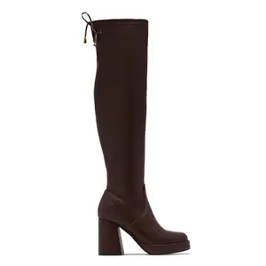 Ayanna Over The Knee Block Heel Boots - Brown