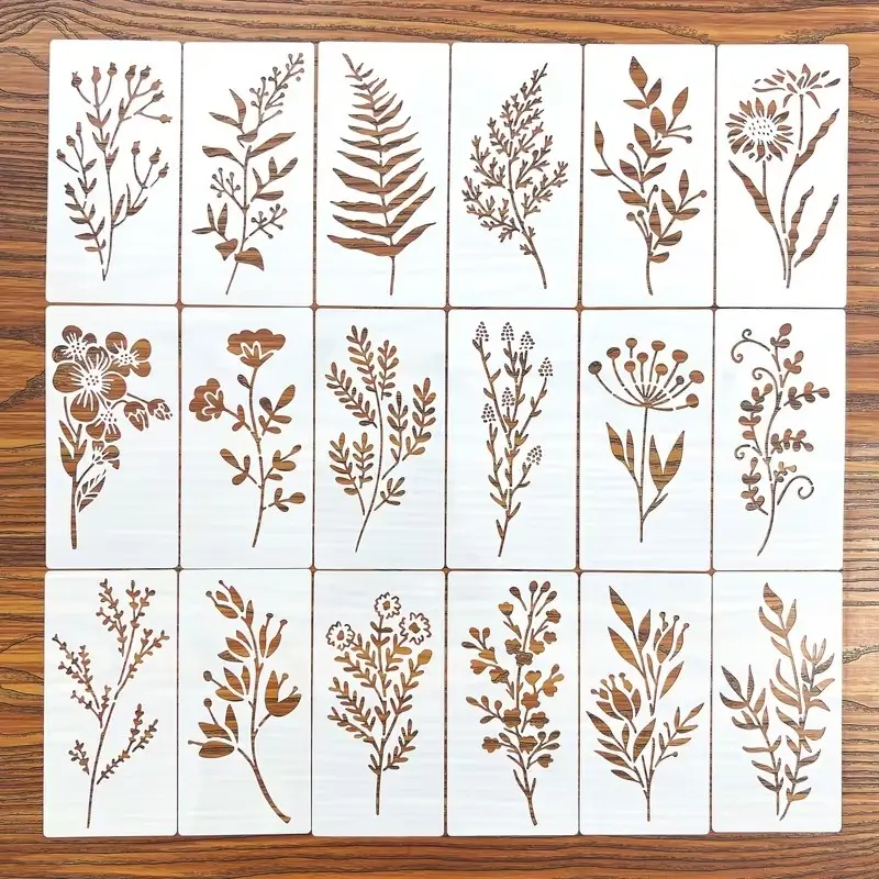 18-Piece Floral Painting Templates Reusable Spray Paint & Graffiti Plastic Stencils Durable Pe Material for Textiles Paper Crafts Handmade Decor Reusable Art Supplies