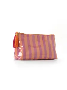 Striped Cosmetic Bag, Portable Handle Waterproof Toiletry Pouch, Versatile Cute Storage Bag for Travel Daily Use