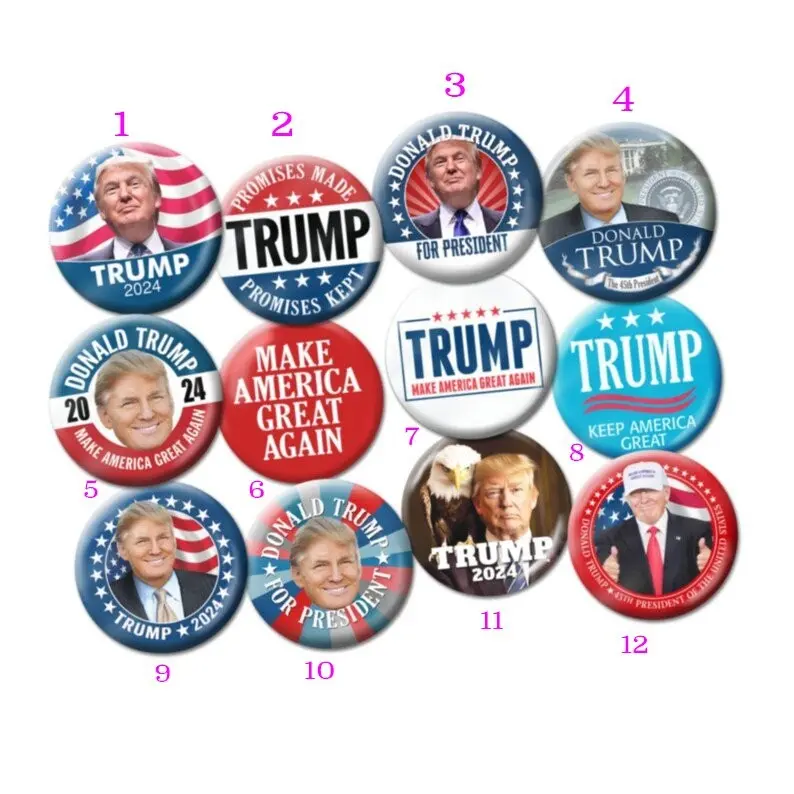 Donald Trump 2024 Buttons, Assorted Pin Designs, Republican Election Photo Flag MAGA KAG Campaign Bulk Pin Button, President Election 2024 Badge, Backpack Wallet T-shirt Hat Jacket Pinback for Republican People