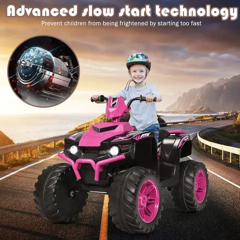 Costzon 6V-12V Battery-Powered Electric ATV Ride-On Toy for Kids, 4-Wheel Quad Car with 4-wheel Design, Wide Seat, Lights, Outdoor Kids Stuff, Outdoor Play,  Option, Four Wheel Design Gift Season BlackFriday Friends Giving