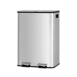 Stainless Steel Large Kitchen Trash Can  Dual Compartment Smudge Resistant Metal Garbage Can with Lid, Removable PP Buckets, Liner Rim & Soft-Close Foot Pedal, Trash and Recycle Bin Combo