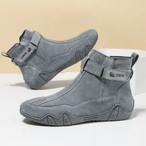 Gray Suede Casual Boots Men's - LDECK Mid-Top Ankle Boots, Side Zipper & Velcro Strap, Non-Slip Sole for Daily Casual, Street Fashion, Outdoor Activities & Wear Blue Black steel toe boots men Walking Shoes Closed Footwear Soft Winter Boy Decor Dance