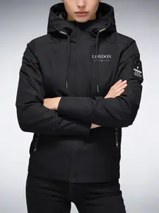 Women's Hooded Fleece Jacket Coat, London British Flag Print, Casual Outdoor Style, Long Sleeve Zipper Design, Fall & Winter Wear