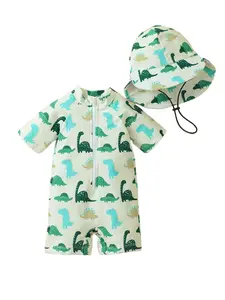 Infant Upf 50+ Sun Protection Swimwear Set, Quick-Dry One-Piece Swimsuit with Zipper & Hat, Ideal Beach Swimming