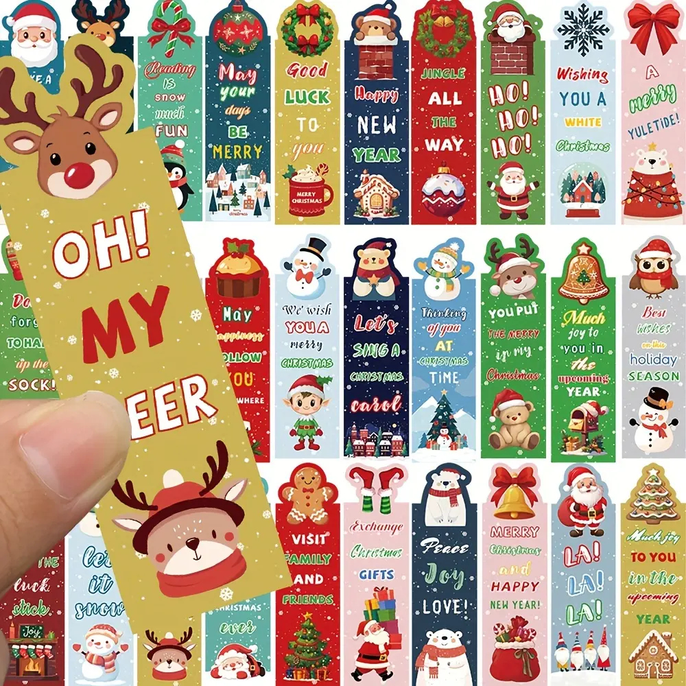 30pcs Vintage Christmas Bookmark Set - Colorful Cartoon Designs, Reusable Paper, Ideal for Readers & Classroom Decor, Perfect Stocking Stuffer Gift, for Christmas, Book Accessories
