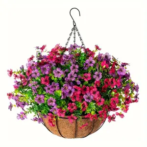 1Set,Artificial Hanging Plants Flowers Basket, Artificial Hanging Baskets for Outdoor Spring Decor, Faux Daisy Eucalyptus in Pot Planter Look Real, UV Resistant Porch Home Indoor Patio Balcony Yard Decoration