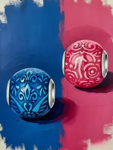 Vintage & Blue Pattern Spherical Charm, Enamel Floral Bead, Retro Jewelry for Pandora Bracelet, Stylish Accessory