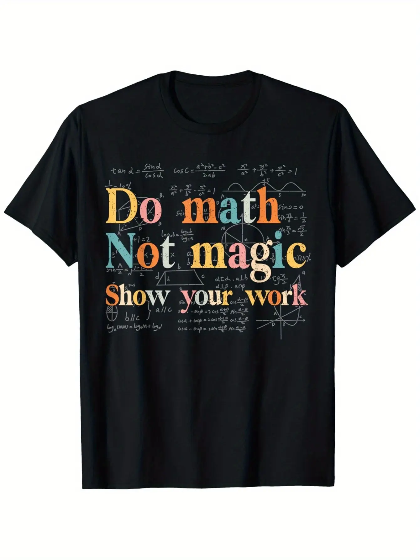 Fun math teacher and student T-shirts, casual crew neck short sleeves, stretch cotton, machine washable - sizes S to XXXL. Magic replaces arithmetic, suitable for outdoor use.