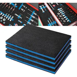 Tool Box Foam - Protective Inserts for, Polyethylene Tool Foam for, Cushion Insert for Toolboxes - 16" Black/Blue (4 pack)