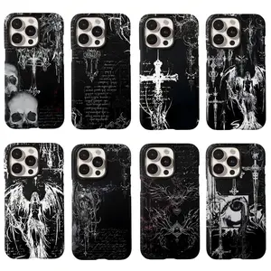 Gothic Coquette Cyber Sigilism Cross Black Film Shell Luxury INS Phone Cases for iPhone 17 16 15 14 13 12 11 Pro Air Plus ProMax and Samsung Galaxy S26 Ultra S25 S24 S23 Plus Ultra anti drop and phone case