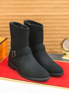 Men's Business Fashion Belted Design Boots, Casual Comfortable PU Leather Boots for Daily Wear, Fashion Shoes for Party, Daily Clothing Decor