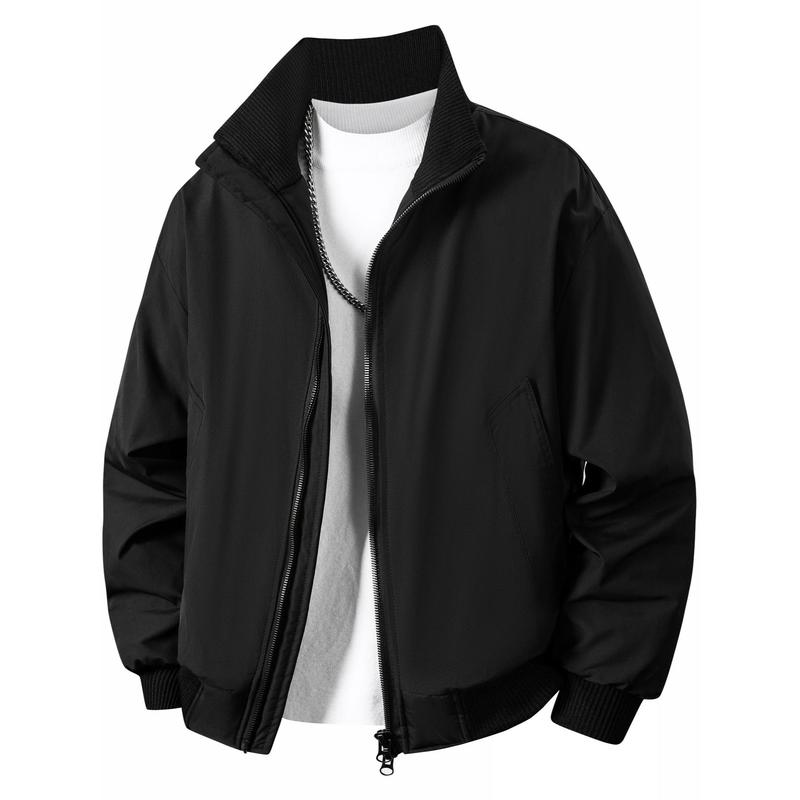 Men's Autumn/Winter Retro Bomber Jacket, Stand Collar Coat, Loose Fit, Warm Cotton Coat, Zipper Outerwear, Trendy Brand, Thickened