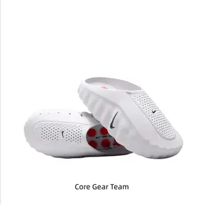 White Mule Slides, Red Cushioning Massage Outsole, Perforated Upper, Pre-Game Recovery Tech Slides