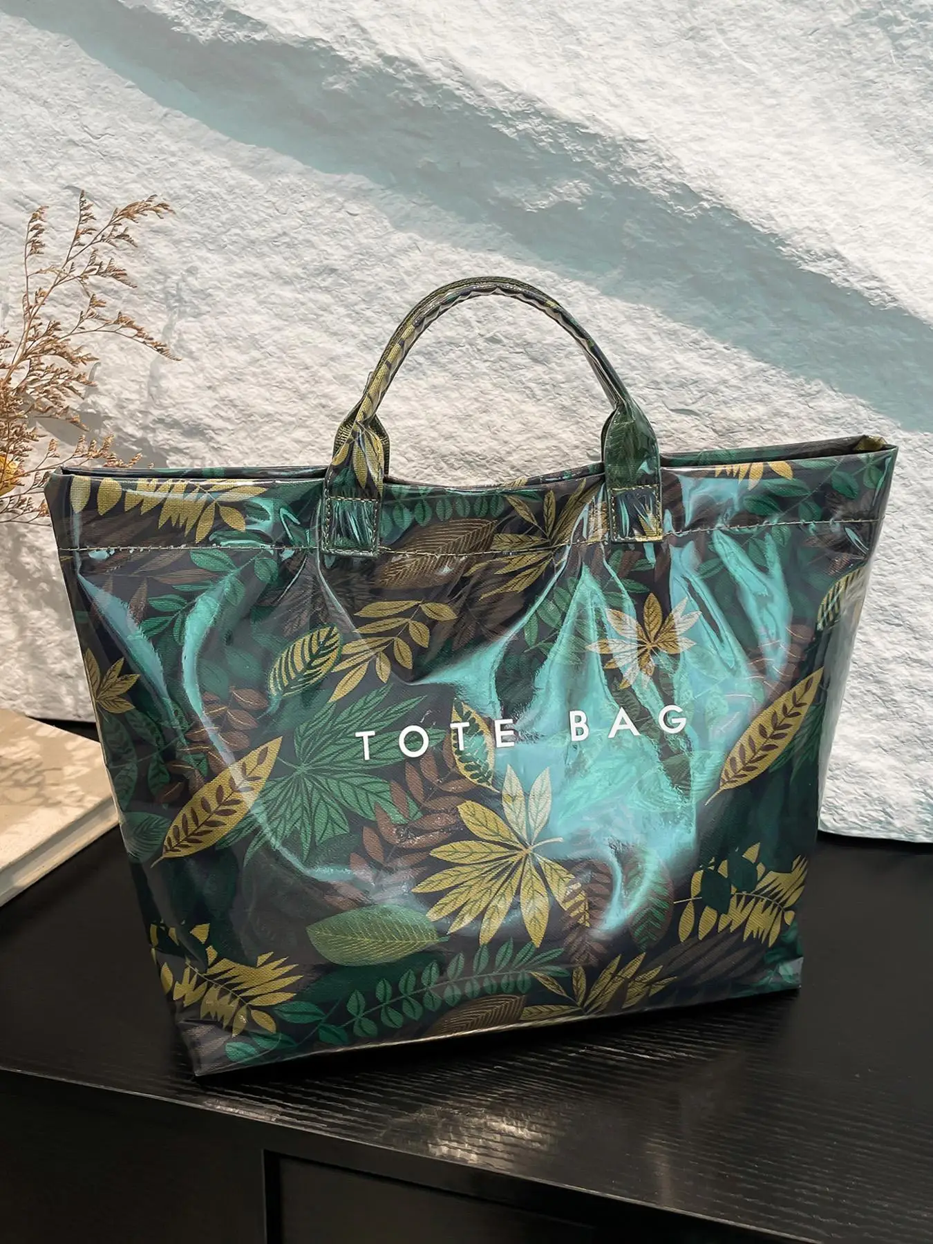 Women's Fashionable Leaf Print Tote Bag, Large Capacity Travel Shoulder Bag, Casual Trendy Versatile High-quality Daily Commuting Bag, Girl Fashionabl