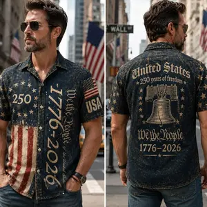 America 250th Anniversary Vintage Distressed Shirt, 1776 2026 Patriotic Button Up Shirt, We The People Shirt, Liberty Bell 4th of July Gift