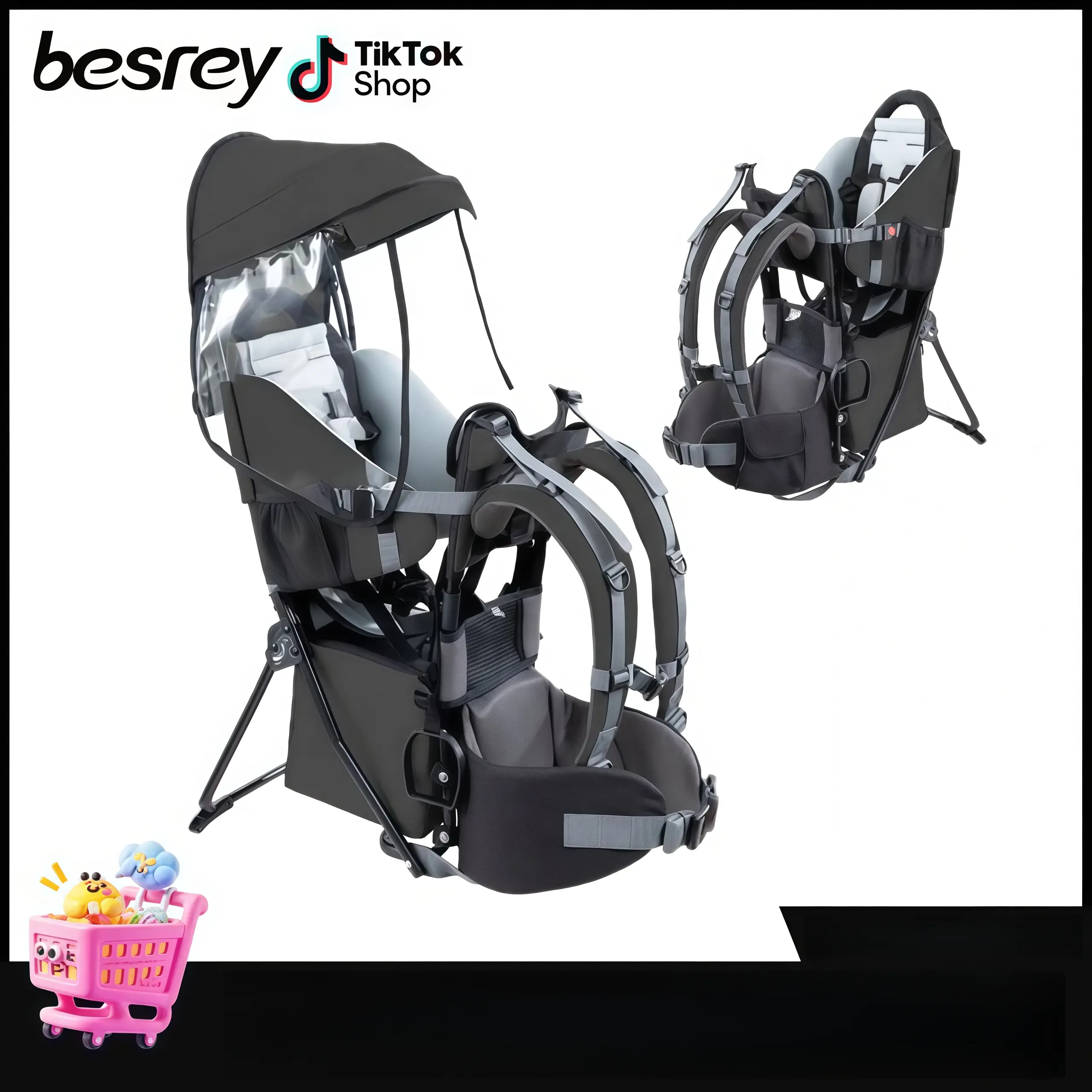Besrey Baby Backpack Carrier, Toddler Hiking Backpack with Safety 3-Height Seat, Adjustable Straps & Waist Belt, Foldable Frame Lightweight Large Capacity Child Carrier for Hiking, 600D Oxford Cloth, Waterproof, Tear-Resistant, Scratch-Resistant, Durable