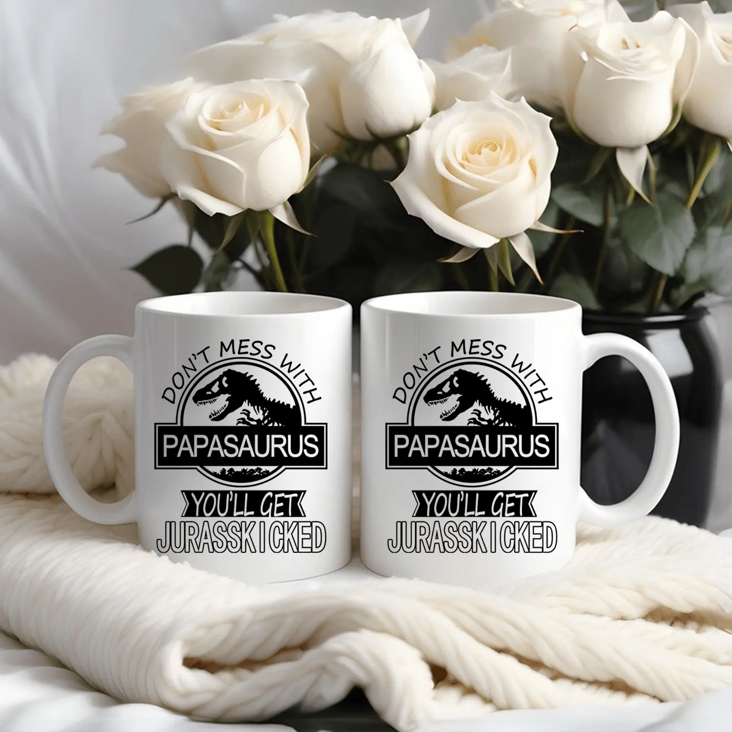 Don't Mess With Papasaurus Mug, Funny Dad Dinosaur Coffee Cup, Father's Day Gift for Papa and Grandpa