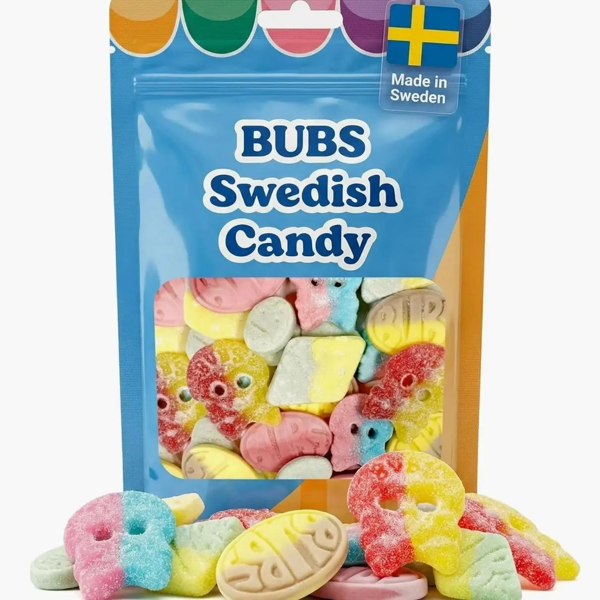 Bubs Swedish Candy Mix - Big Ovals, Skulls, and More - Sweet and Sour Swedish Gummies - 1 Pound of Godis From Sweden