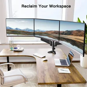2024-NEW-Triple Monitor Mount for 17-32 Inch Screens, Gas Springs Adjustment with Swivel, Tilt, Rotation, Clamp & Grommet Kit for Gaming, Office (Black)