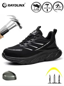 Men's Casual Lace Up Low Top Safety Shoes Steel Toe Trainers, Breathable Lightweight Comfortable Anti-smash and Anti-puncture Work Shoes, Anti-slip Shoes for Men