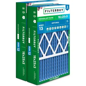Filterbuy 16x25x5 Air Filter (2-Pack), Pleated MERV 13 Optimal Defense HVAC AC Furnace Air Filters for Honeywell, Lennox X6670, Carrier, Bryant, & More