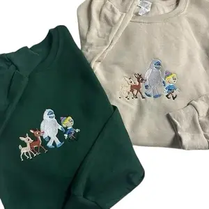 Rudolph and Friends Embroidered Sweatshirt Cute Christmas Movie Hoodie Women's & Men's Casual Crewneck Tops for Winter Womenswear Dress