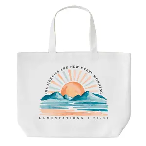 Scripture Inspired Watercolor Landscape Tote Bag Lamentations 3:22-33 Christian Everyday Carry Bag
