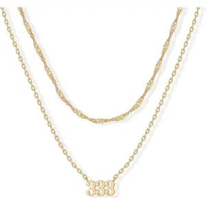 Gold Plated Angel Number Pendant Layering Necklace for Women | 999 Lucky Numerology Singapore Chain Necklace