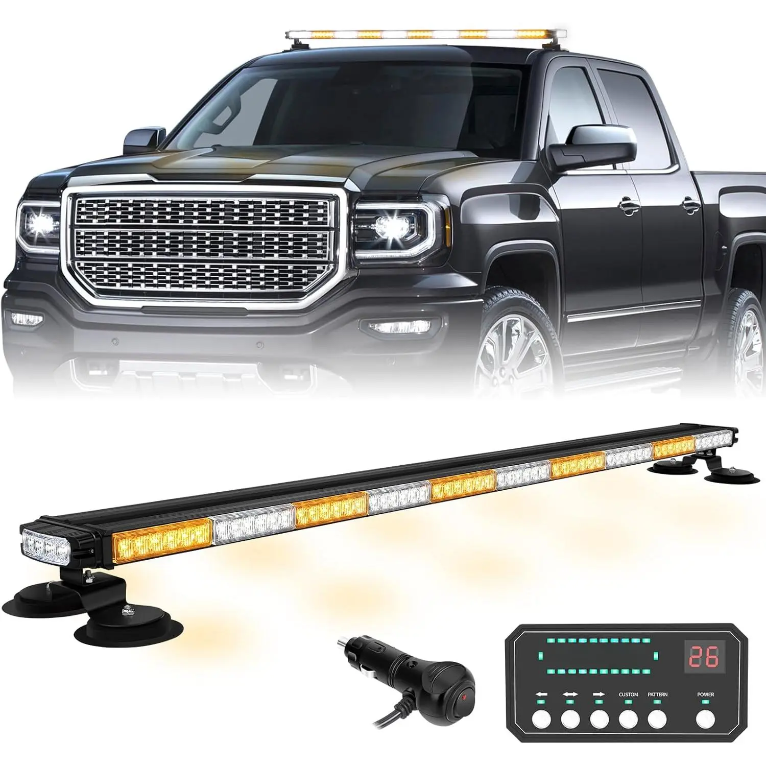 45.5" 128 LED Roof Top Strobe Light Bar Amber White Emergency Lights Magnetic Double Side Traffic Advisor Warning Hazard Safety Caution Lights for Plow Trucks Construction Vehicles Wreckers