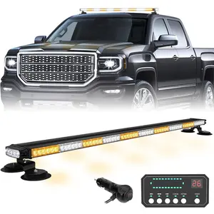 45.5" 128 LED Roof Top Strobe Light Bar Amber White Emergency Lights Magnetic Double Side Traffic Advisor Warning Hazard Safety Caution Lights for Plow Trucks Construction Vehicles Wreckers