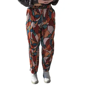 Cherish Challis Printed Pants Comfort Lightweight Women's Geometric Smocked Waist Adjustable Tie Brown All Seasons Fitted Style Loose Teal Pockets Bottoms