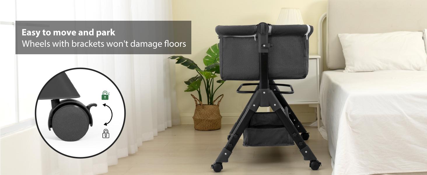 Baby Bassinet, Crib For Infant And Newborn, Bedside Sleeper With Storage Basket And Mosquito Net, Easy To Fold, Height Adjustable, Portable Side Bed Crib Portable