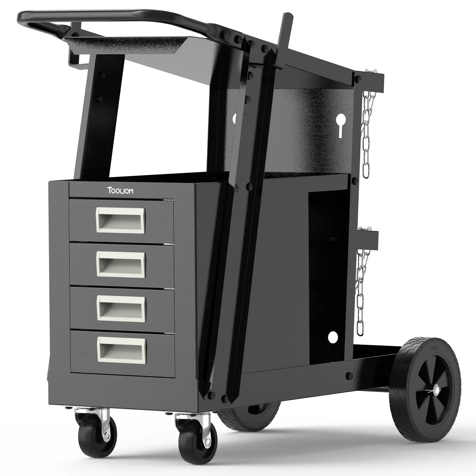 TOOLIOM 4-Drawer Welding Cart, Rolling Welder Trolley with Storage Cabinet for TIG MIG Welder & Plasma Cutter, Heavy Duty Metal Storage Organizer, 360° Swivel Wheels