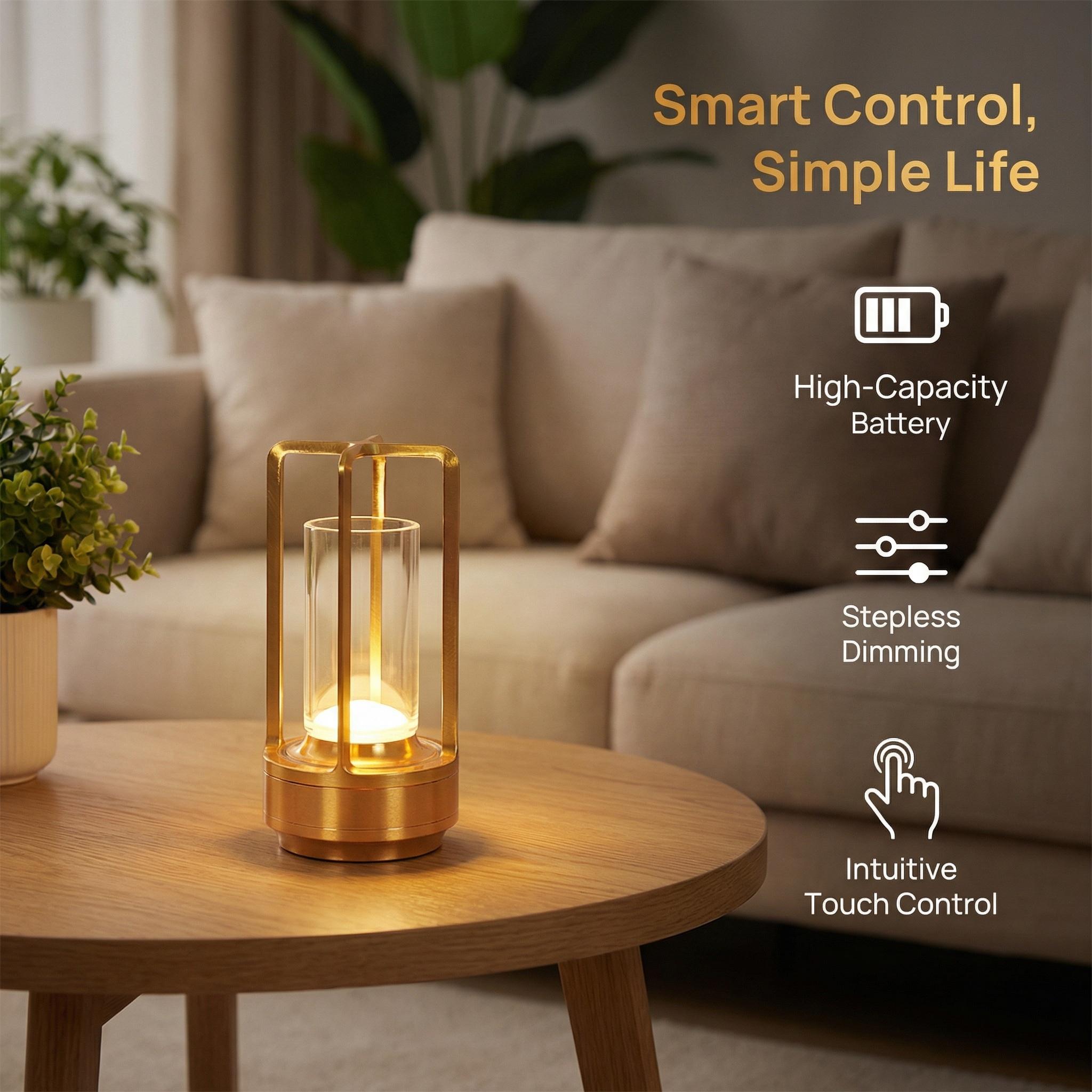 Modern Gold Lantern Table Lamp Bedside Ambient Night Light for Bedroom Living Room Nightstand and Home Decor Elegant Design