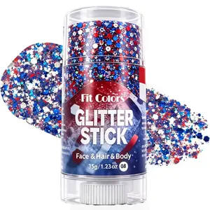 4th of July Glitter Highlighter Stick, Red-White-Blue Sparkle Makeup for Holiday Party Events glitter stick for face