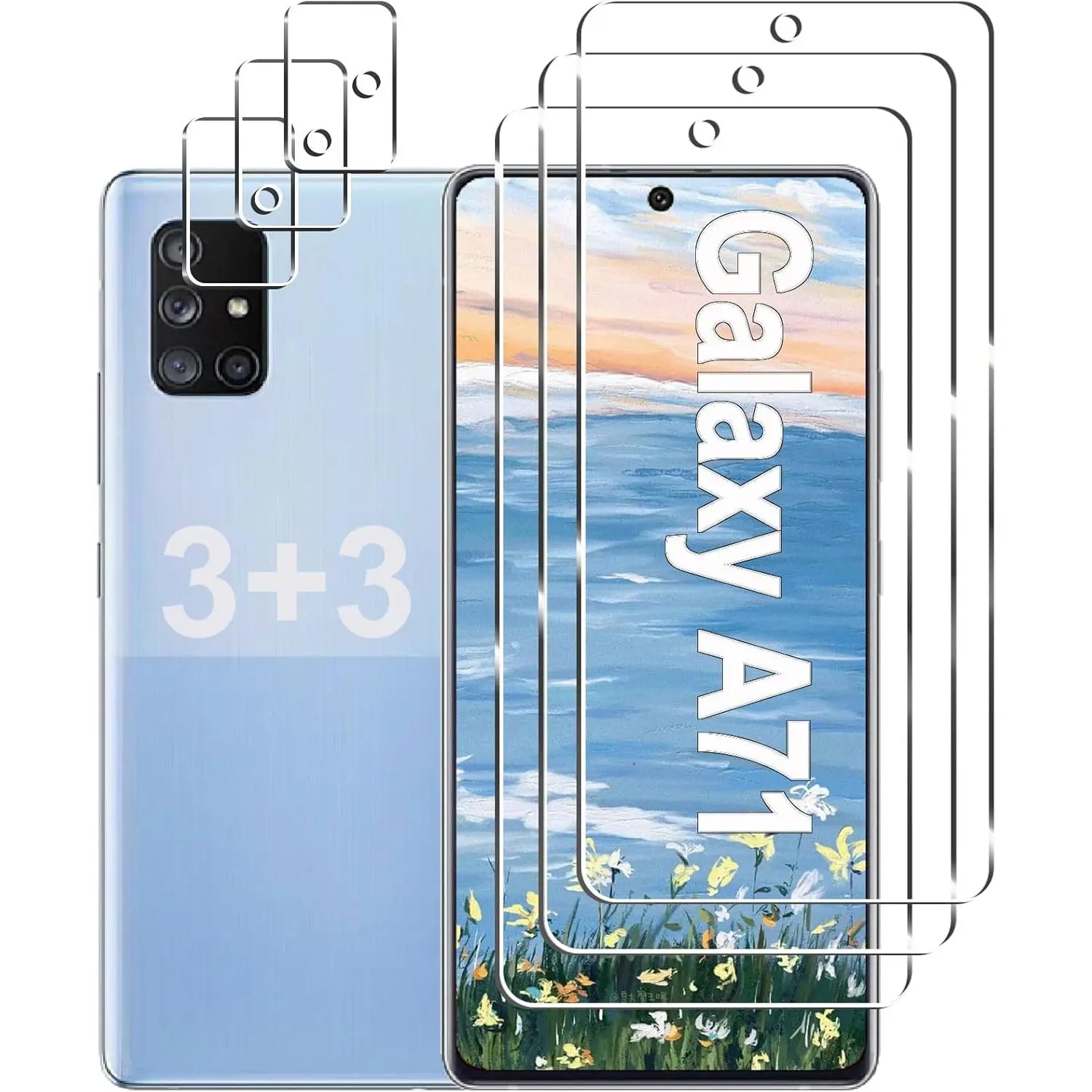 [3 Pack]Galaxy A71 5G Screen Protector+Camera Lens Protector, 9H Hardness Tempered Glass, Anti Scratch, HD Clear, Easy Installation, Bubble Free, Screen Protector for  Galaxy A71 5G/4G/5G UW