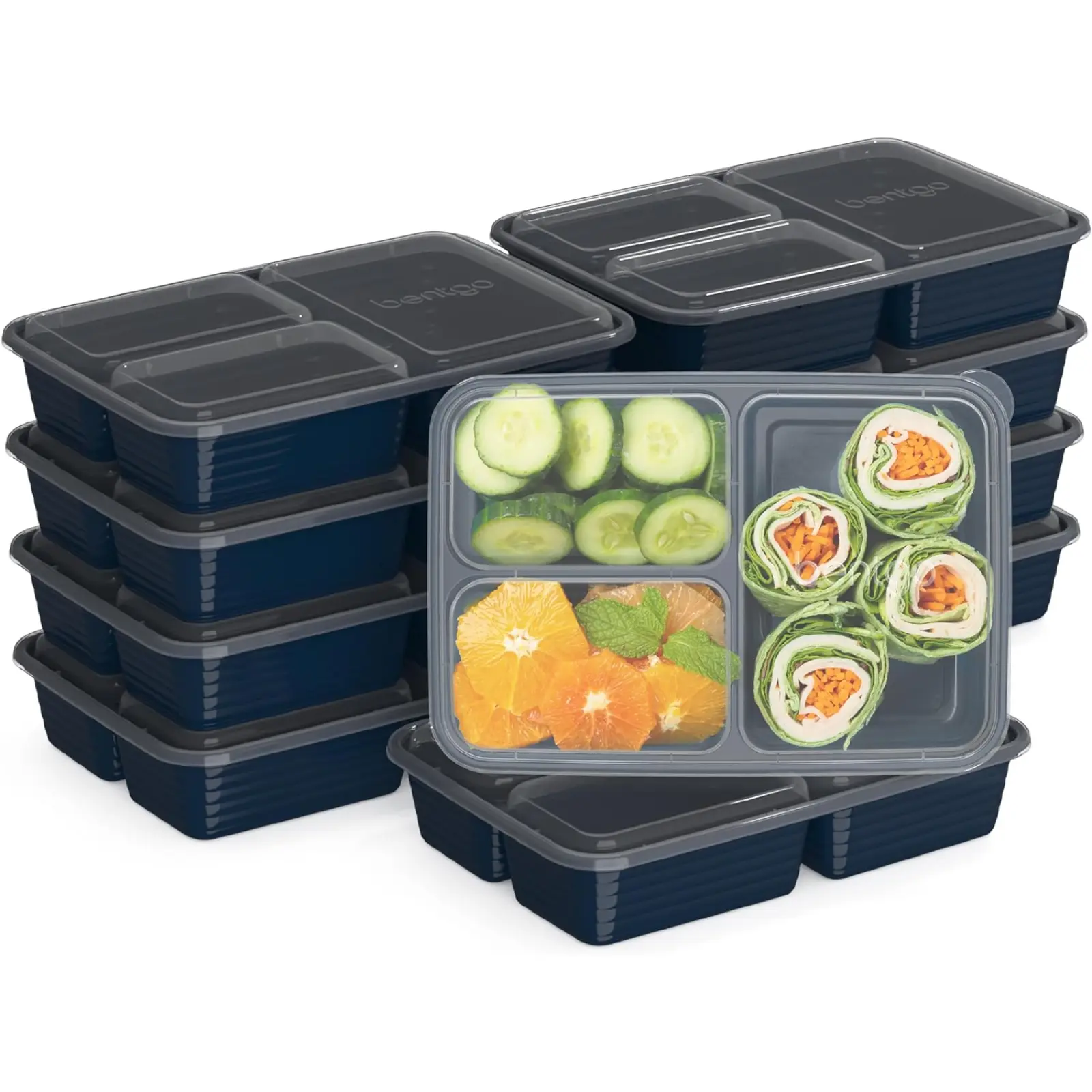 3-Compartment Food Containers, 20-Piece Food-Safe Plastic Assortment Pack - Lightweight, Durable, Reusable, BPA-Free, Leak-Proof Kitchen Meal Planning & Preserving Containers (Microwave, Freezer, Dishwasher Safe)