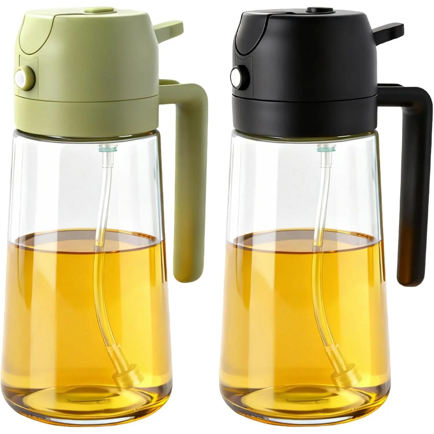 2-Pack Glass Oil Sprayer for Cooking 16oz/470ml Kitchen Tool Suitable for Air Fryer Salad BBQ Frying (Black + Green)
