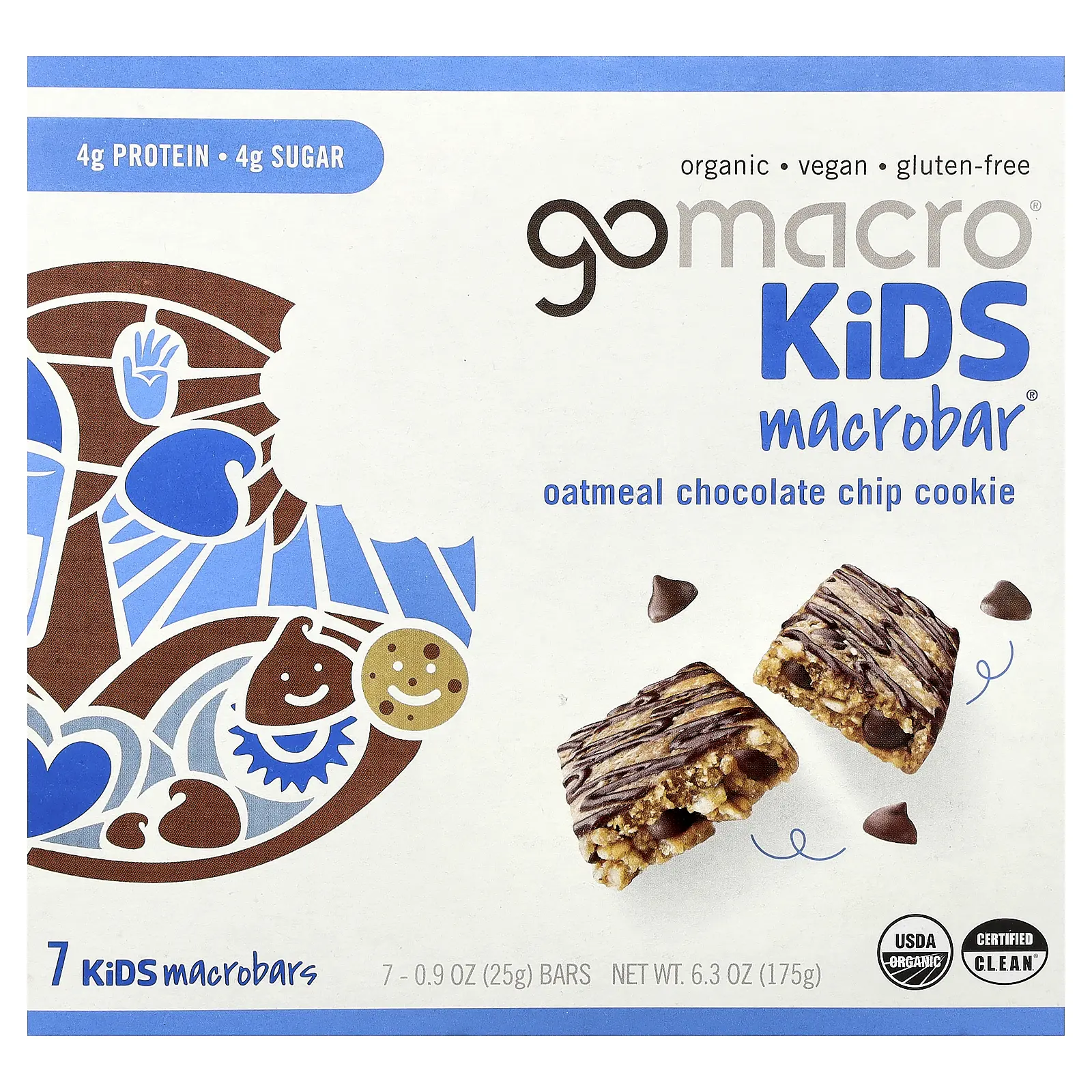 GoMacro Kids MacroBar®, Oatmeal Chocolate Chip Cookie, 7 Bars, 0.9 oz (25 g) Each