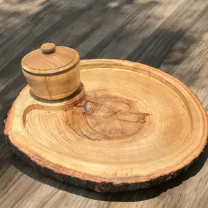 Rustic Charcuterie Tray with Hand Turned Wood Jar with Lid