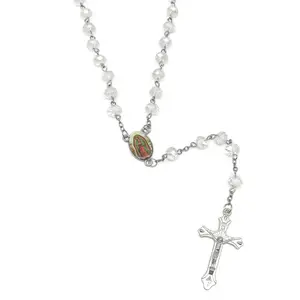 Crystal Beads Catholic Rosary Crucifix Necklace, Our Lady of Gudalupe- Collar Crucifijo Rosario Católico Cuentas de Nuestra senora de Gualdalupe