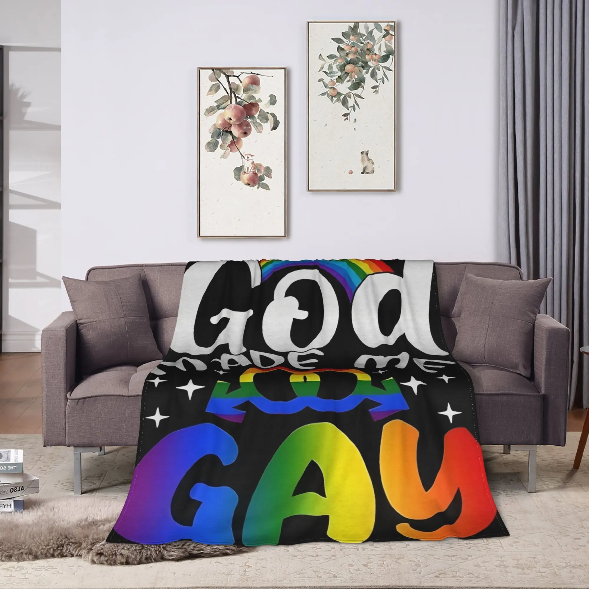 LGBTQ Pride Rainbow Text "YOU MADE ME GAY" Flannel Fleece Blanket - 40x50 Soft Warm Throw, Soft Lightweight All-Season, Bold Typography with Stars, Inclusive Family Gift (Christmas), Couch-Travel Use, Soft Lightweight Blanket
