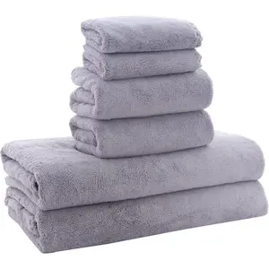 Ultra Soft Towel Set - Quick Drying - 2 Bath Towels 2 Hand Towels 2 Washcloths - Microfiber Coral Velvet Highly Absorbent Towel for Fitness Bathroom Sports Yoga Travel-Grey 6 Pcs