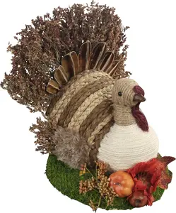 Ogrmar Thanksgiving Turkey Decorations, Handmade Sisal Turkey Tabletop Ornaments, Large Turkey Figurines for Thanksgiving Day Fall Harvest Indoor Home Decor